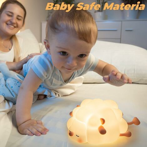 Veilleuse bébé en silicone - Rechargeable par USB - Lampe de chevet tactile à intensité variable - Motif mouton Kawaii - Veilleuse chambre d'enfant - Décoration d'anniversaire - Cadeau fille