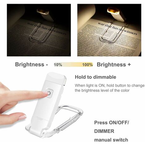 Lampe de lecture Lampe de lecture LED rechargeable par USB avec lampe de lecture pour lire sur le lit Clip 3 niveaux de luminosité réglable Mini clip pliable