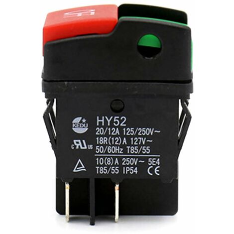 Interrupteur Poussoir Industriel Illuminé HY57 KEDU - 250V/12A, Maintien, étanche, Contacts Argentés