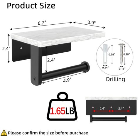 KES Porte Papier Toilette Sur Pied Avec Étagère Marbre - Acier Inoxydable Brossé 76cm