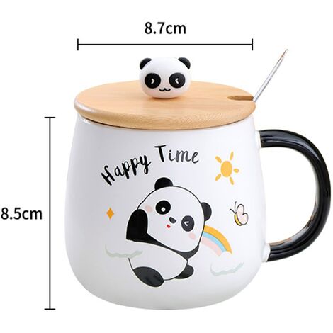 Verres à Café Panda Avec Couvercle Bambou – Lot De 4 Tasses 400 Ml | Résistants Micro-ondes & Lave-vaisselle | Cadeau Déco Mignon