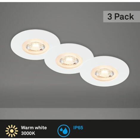 Set de 3 lampes encastrées plafond LED, lampes encastrées ultraplates, spots encastrés salle de bain, spots encastrés salle de bain IP65, blanc mat, 90x25 mm (DxH)