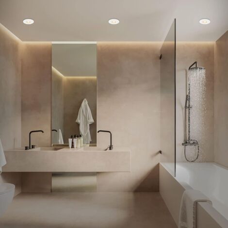 Set de 3 lampes encastrées plafond LED, lampes encastrées ultraplates, spots encastrés salle de bain, spots encastrés salle de bain IP65, blanc mat, 90x25 mm (DxH)
