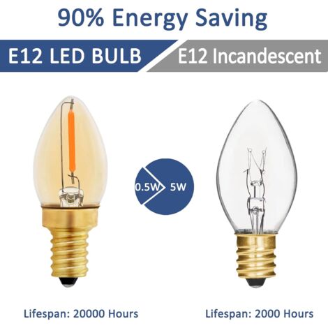 QLEE Led E12 Candélabre Ampoule 5w 600lm Salt Rock Lampe Appareil Réfrigérateur Lumière Remplacement 60 Watt C7 Incandescente T2 Lustre Halogène Ventilateur Éclairage 220v Blanc Chaud 4PACK