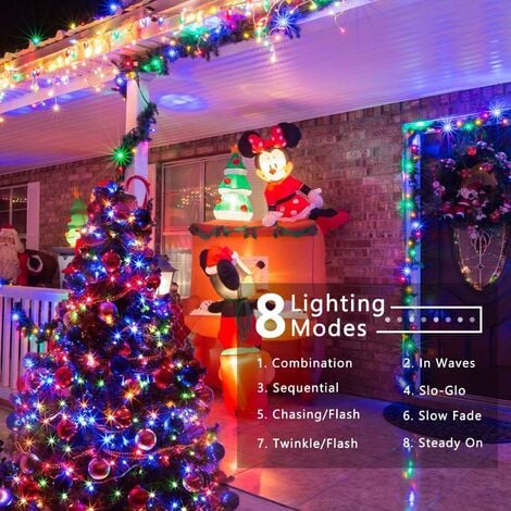 Guirlande Noel Extérieure Multicolore, 33M 300 LED Guirlande Lumineuse Sapin  Intérieur,8 Modes Etanche pour Arbres