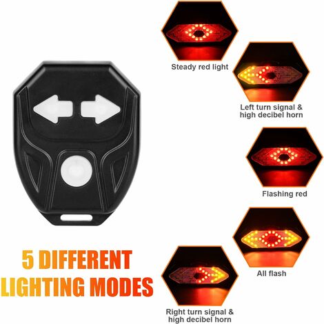 Signalisation Télécommande Feu Arrière Vélo LULUWA Avec Clignotants - Rechargeable USB - Télécommande Sans Fil - Étanche Feu Vélo Télécommande Sans Fil