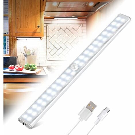 Lampe de Placard 40 LEDs, Lampe Detecteur de Mouvement Interieur, Reglette  Led Rechargeable USB, 4 Modes d'Éclairage, Lampe Sans Fil, Bande Magnetique  Adhésive Veilleuse LED