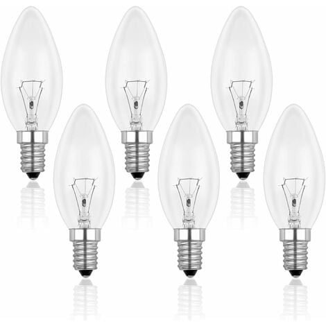 Ampoule Bougie Clair E14 40W, Ampoule Incandescence Dimmable, Blanc Chaud  2700K, 400LM, Ampoule Flamme, E14 Ampoules