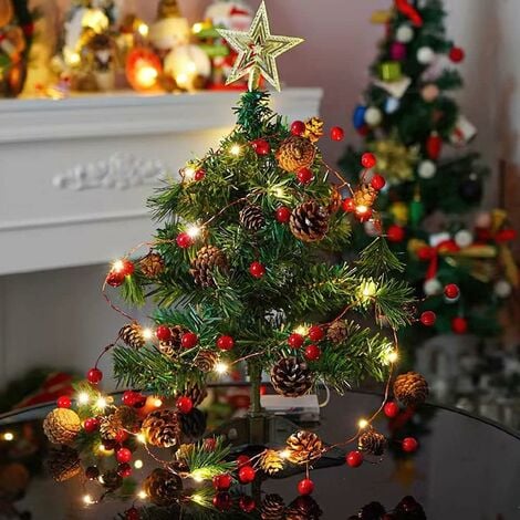 Guirlande Lumineuse de Noël avec Cône de Pin Rouge Berry Bell 200cm Guirlande  Lumineuse Pomme de
