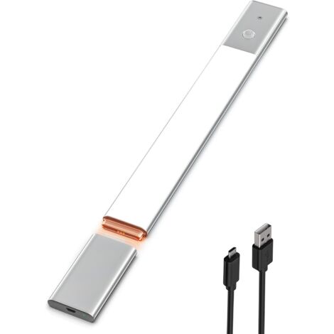LED Lampe de Placard 40cm à Détecteur de Mouvement Intérieur, Réglette LED Cuisine sans Fil, Lumière D'armoire 3500K avec 3 Modes d’Éclairage, Rechargeable par USB, LED Veilleuse - 1 Pack