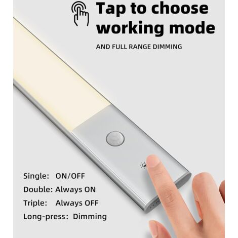 LED Lampe de Placard 40cm à Détecteur de Mouvement Intérieur, Réglette LED Cuisine sans Fil, Lumière D'armoire 3500K avec 3 Modes d’Éclairage, Rechargeable par USB, LED Veilleuse - 1 Pack