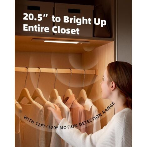 LED Lampe de Placard 40cm à Détecteur de Mouvement Intérieur, Réglette LED Cuisine sans Fil, Lumière D'armoire 3500K avec 3 Modes d’Éclairage, Rechargeable par USB, LED Veilleuse - 1 Pack
