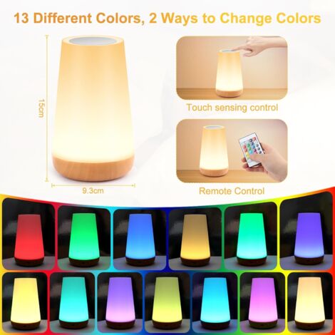 Lampe de Chevet, Veilleuse LED vec 13 Couleurs Changeantes, RGB Lampe Nuit Tactile avec Télécommande pour Cadeau pour Enfant/Adulte