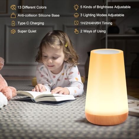 Lampe de Chevet, Veilleuse LED vec 13 Couleurs Changeantes, RGB Lampe Nuit Tactile avec Télécommande pour Cadeau pour Enfant/Adulte