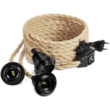 6.8M Câble électrique en lin 2 Conducteurs, avec E27 Douille et Interrupteur, pour DIY Lampe(sans ampoule)