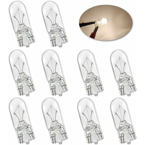 Micro standard Ampoule halogène T10 W5W Blanc chaud brillant,coin DRL Feux latéraux Lumières du tableau de bord feu de freinage Ampoule de feu arrière-10PCS
