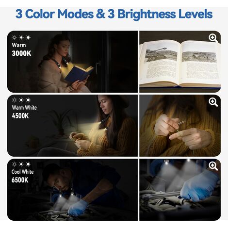 Lampe de Lecture de Cou-Lampe lecture Rechargeable3 Niveaux de Luminosité Réglables-Pliable à 360°- Liseuse LED USB pour Voyager-Tricoter-Camping