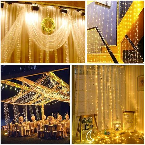 UNBON Guirlande Lumineuse Rideau, 3M*3M Rideau Lumineux 300 LED 8 Modes d'Éclairage Rideau de Lumière USB Blanc Chaud pour Décoration de Noël Intérieur Extérieur Fenêtre Fête Mariage Anniversaire : : Cuisine et