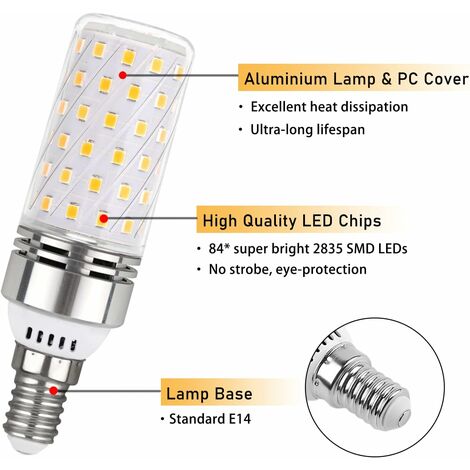 Ampoule Mais LED E14 16W Blanc Chaud 3000K, 1450LM, Équivalent Halogène E14 100W, AC 230V, Non-dimmable, Petie Culot Lampe E14 Maïs LED pour L'éclairage Intérieur, lot de 4