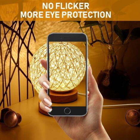 Rotin Lumière de Nuit, Lampe de table en bois avec abat-jour tissé à la main, USB rechargeable, Lampe d'Ambiance de Chambre en Rotin et Bois pour chambre à coucher, salon, Blanc