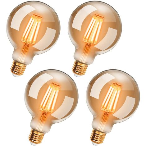Lot de 4 Ampoules LED Edison Vintage G95 E27, 6W, Blanc Chaud