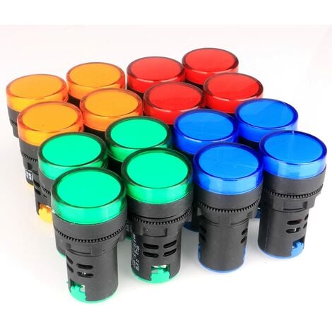 16pcs Voyant Rouge/Jaune/Bleu/Vert 22mm LED Panneau Pilote AC 220V 20mA Indicateur Signal Lampe (Chaque Couleur 4pcs)