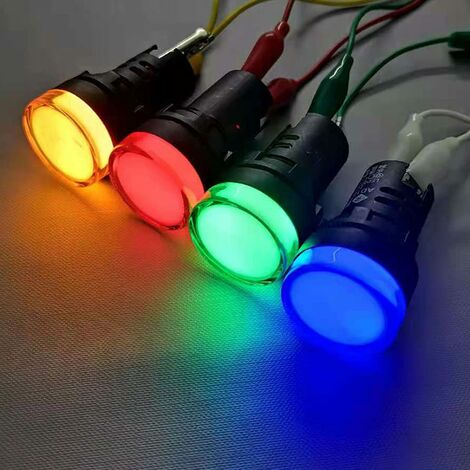 16pcs Voyant Rouge/Jaune/Bleu/Vert 22mm LED Panneau Pilote AC 220V 20mA Indicateur Signal Lampe (Chaque Couleur 4pcs)