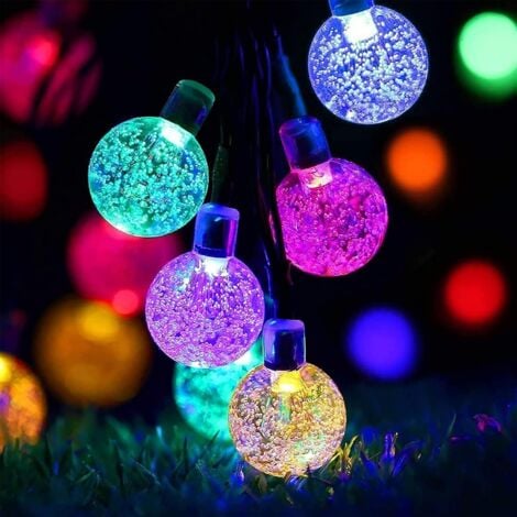 Guirlande lumineuse solaire à 50 LED étanche, 8 modes guirlande solaire exterieur, 9.5 m pour jardin, Terrasse, Sapin Noël, Mariage, Fête ​(multicolore)