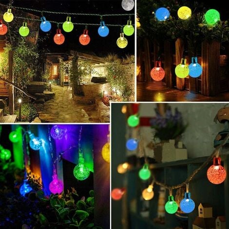 Guirlande lumineuse solaire à 50 LED étanche, 8 modes guirlande solaire exterieur, 9.5 m pour jardin, Terrasse, Sapin Noël, Mariage, Fête ​(multicolore)