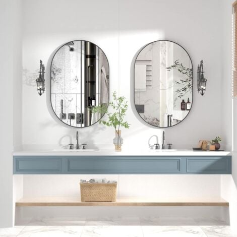 Miroir Ovale, Miroir de Salle de Bain Ovale de 40 x 60 cm, Cadre en métal, Miroir Mural Unique, Miroir de courtoisie Noir pour Salon, Salle de Bain, Chambre, entrée