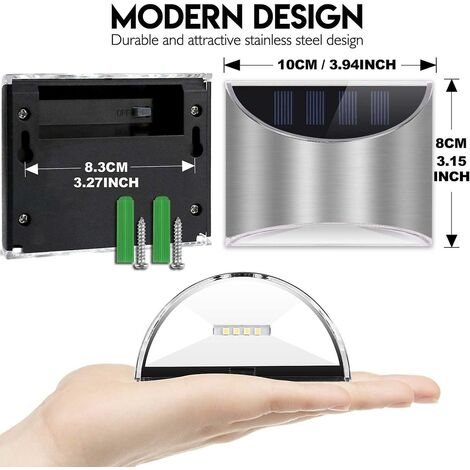 Lampe Solaire Extérieur Puissante Stainless Steel Applique Avec Etanche Led Lumière Lampadaire Eclairage Exterieur de Sécurité Sans Fil Pour Jardin Porche Maison Garage Mur