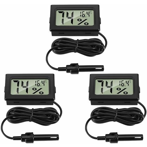 Hygromètre thermomètre à accordeur numérique LCD 2 pièces-avec sonde  externe pour Aquarium, volaille, incubateurs de reptiles, noir