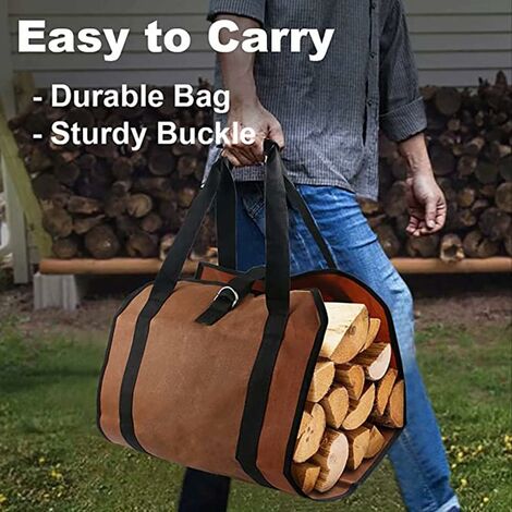 Sac De Transport Pour Bois De Chauffage 98x46cm - Toile Oxford Résistante Avec Poignées, Pliable Et Imperméable