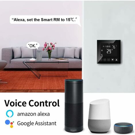 Intelligent Thermostat WiFi Connecté pour Chaudiere/Chauffage au Sol à Eau 3A Filaire Alexa/Google Assistant/Tuya Smart Life APP Compatible, Thermostats d'ambiance Programmable Chaudière Noir