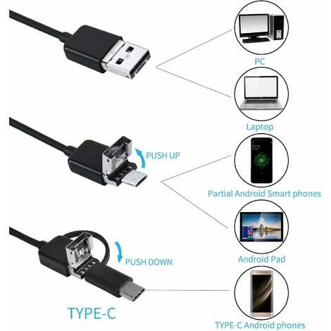 Caméra Endoscopique Conduit Endoscope Tête Endoscope Caméra Pc Usb Type C 3 En 1 Avec Lumière