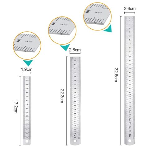 STCRERAG 4 PCS Règle en Acier Inoxydable 15cm 20cm 30cm 40cm Règle