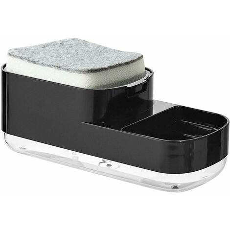 Distributeur de savon à vaisselle, distributeur de savon pour évier de cuisine, distributeur de liquide vaisselle 2 en 1 avec porte-éponge, équipé d'une éponge et adapté pour évier de cuisine (noir)