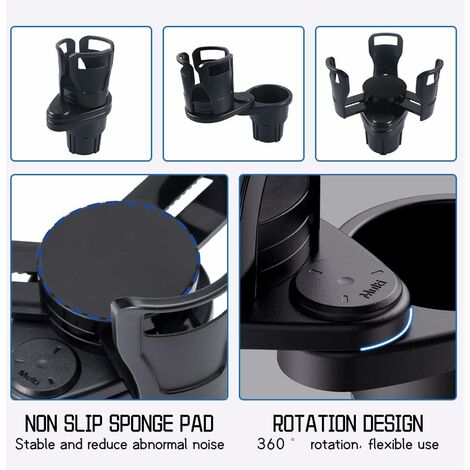 Porte-Gobelets Pour Voiture IULONEE - Base Réglable Et Adjustable - Pour Canettes, Tasses, Bouteilles - Noir