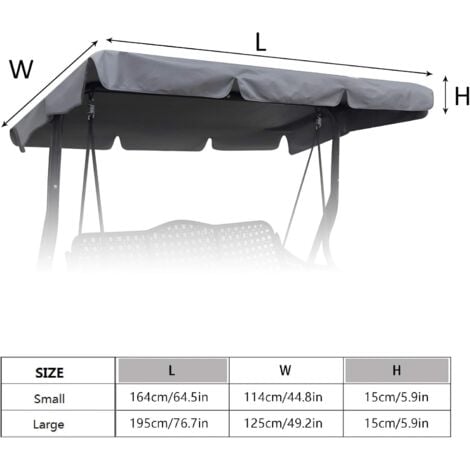 Toit de Rechange pour Balancelle de Jardin 3 Places, Universel Toile de Rechange pour Balancelle Jardin Exterieur, Imperméable Protection UV Housse de Rechange Toit de Balançoire (Gris, L)