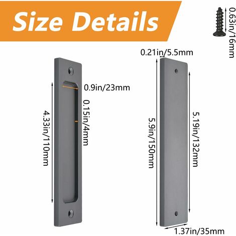 Poignée de porte coulissante encastrée, acier inoxydable, poignée ronde