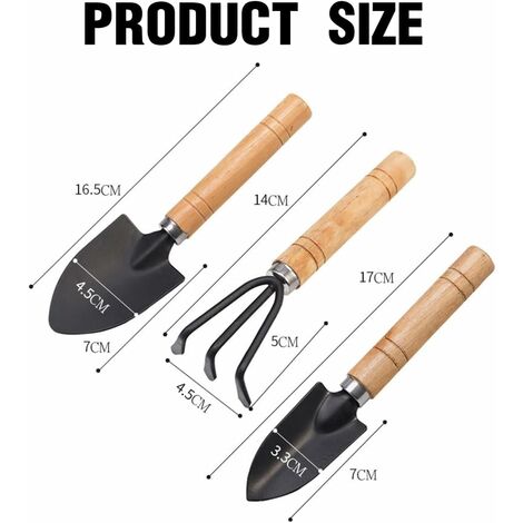 Lot De 3 Outils Miniatures Pour Bonsaï (pelle, Râteau, Griffe) - Manche En Bois, Pour Plantes En Pot Et Jardinières