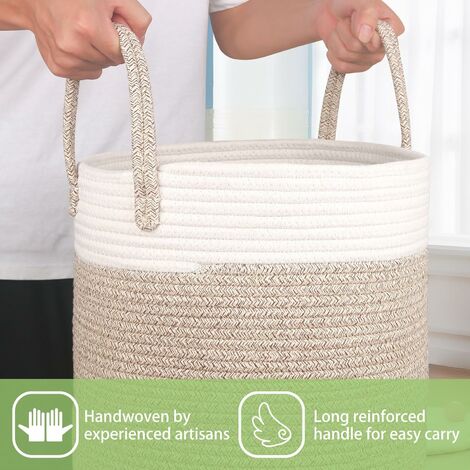 Panier Noir en Coton Rond 44 cm Corbeille à Linge Tressée