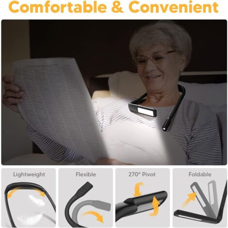 Liseuse Lampe de Lecture de Cou - Rechargeable Lampe Lecture au Lit, 3 Couleurs Liseuse LED Flexible Lampe Tour de Cou pour Livre Tricoter Couture Camping Réparation, Cadeau Femme Homme Lecteur Ado