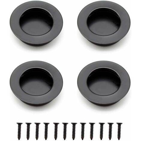 Jusch – Poignées rondes encastrées noires en acier inoxydable – Lot de 4 – Pour portes coulissantes et meubles – Résistantes à la rouille