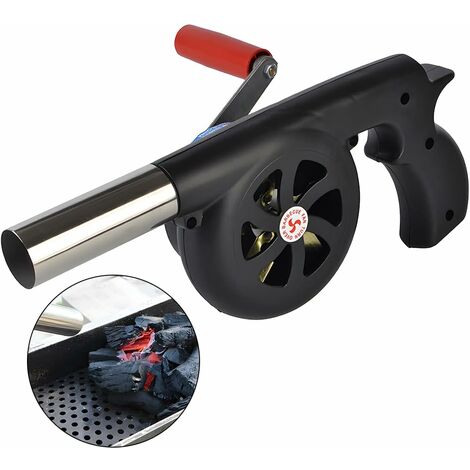Jusch – Souffleur manuel pour barbecue – Corps en plastique robuste – Engrenages en métal – Allumage rapide charbon de bois – Camping et cheminée