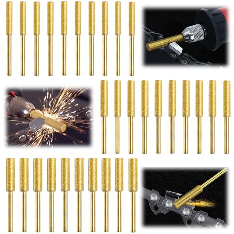 30 Piezas Gabarit Affutage Chaine de Tronconneuse, Diamant Affuteur Affuteuse de Chaine Tronçonneuse, Lime pour Chaine de Tronconneuse, 3 Tailles Différentes pour Tronçonneuse Affûter et Poncer (1/6)