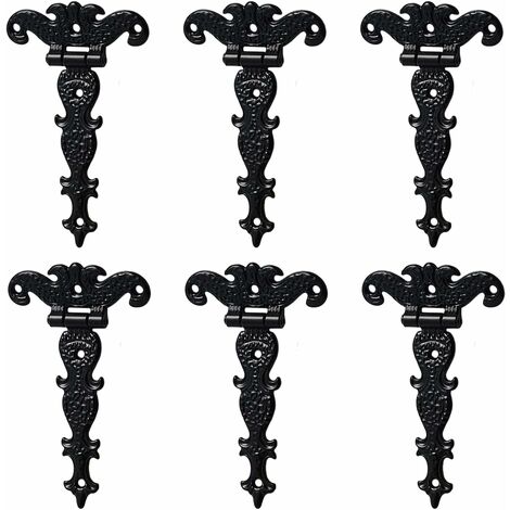 charnières antiques en alliage de zinc - Charnières décoratives rétro sculptées - Charnières en T pour portes, placards, boîtes à bijoux - noir 6pcs