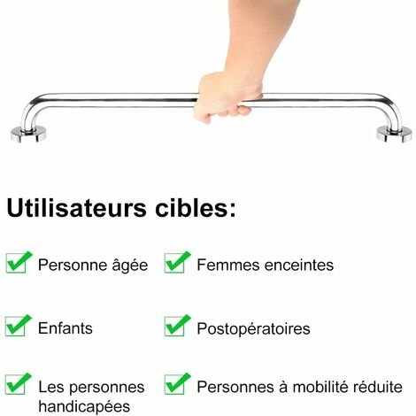 Barre d'Appui Dans Salle de Bain, 60 cm Barre d'Appui en Acier Inoxydable 304 Poignée de Sécurité Équilibre dans Chrome pour Douche Toilette Cuisine Chambre, Vis Dissimulée Fixé au Mur