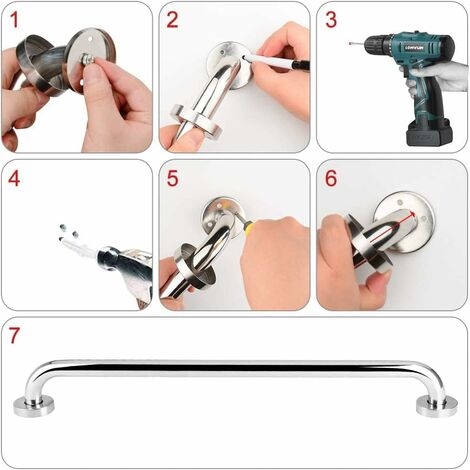 Barre d'Appui Dans Salle de Bain, 60 cm Barre d'Appui en Acier Inoxydable 304 Poignée de Sécurité Équilibre dans Chrome pour Douche Toilette Cuisine Chambre, Vis Dissimulée Fixé au Mur