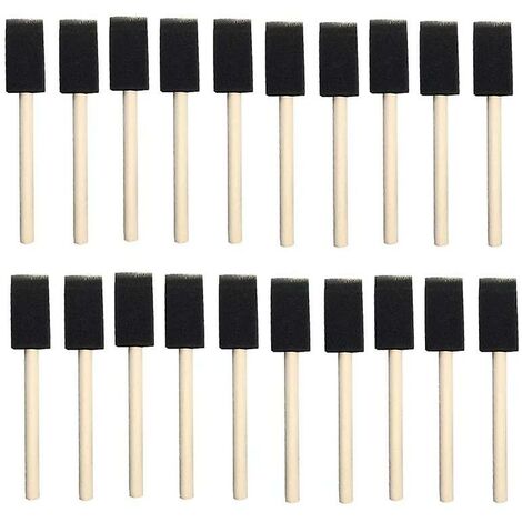 25pcs éponges en mousse peinture manche en bois pinceau flexible Poly mousse pinceau biseauté pour acryliques teintures vernis artisanat Art 1 pouce